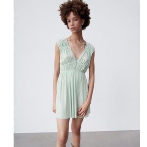 Zara Mint Green Pleated Mini Dress